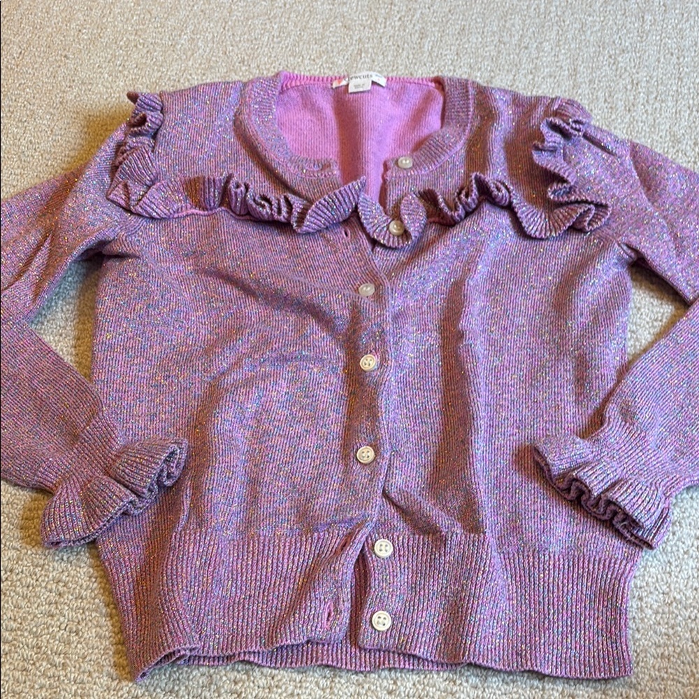 Crewcuts Pink sparkle  Ruffled Cardigan